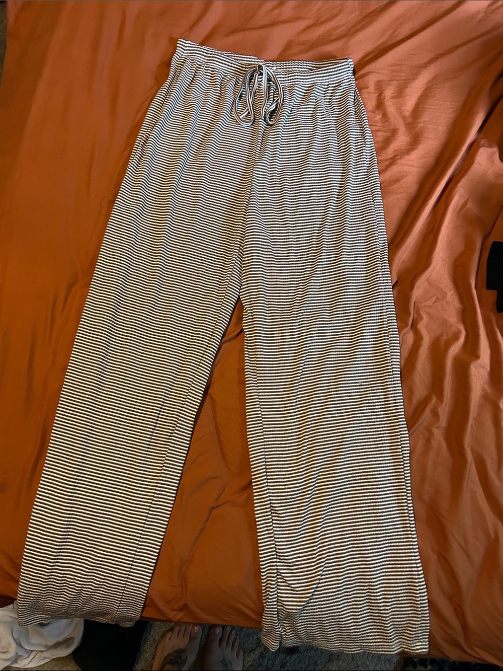 Striped Wide-Leg Lounge Pants — Brown & White Y2K